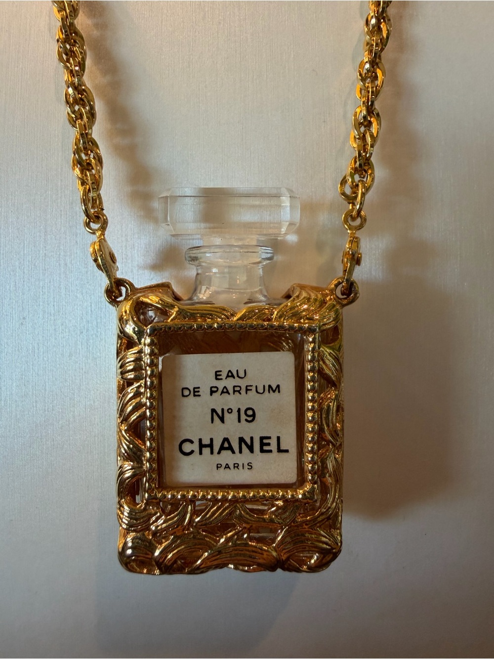 CHANEL Vintage Gold-Tone Perfume Bottle Pendant Necklace With COA